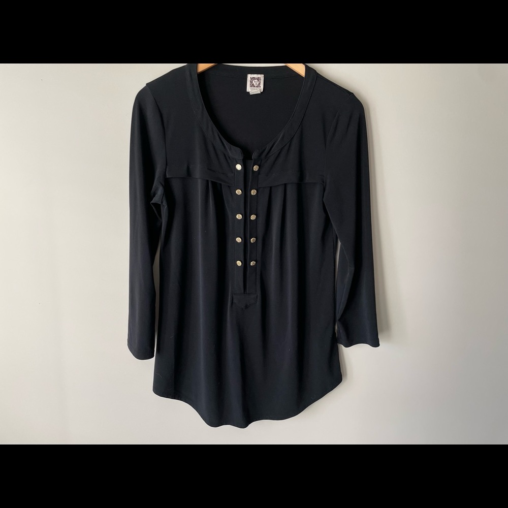 Anne Klein Black Blouse with Gold tone Buttons